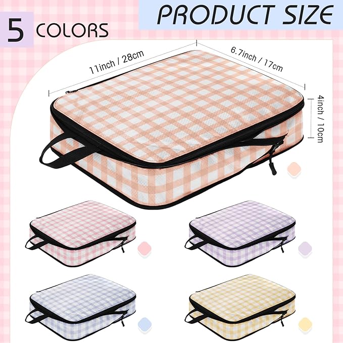 5 Pack Compression Packing Cubes for Travel Space Saving Cubes Luggage Organizer for Suitcase(Plaid,M)