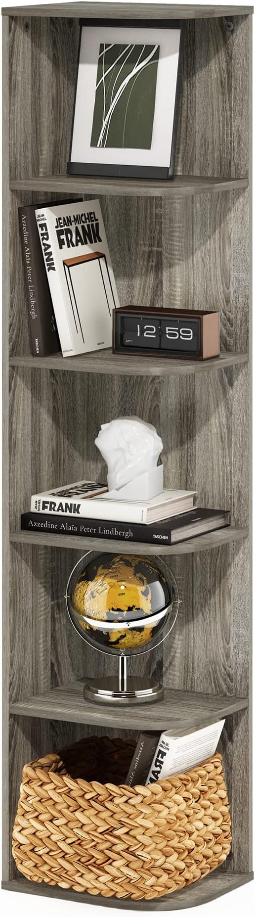 Furinno PASIR Book Shelf, 5-Tier Corner Bookshelf with Open Shelf, Standing Bookcase, 9.3 x 12 x 51.7, for Organization and S