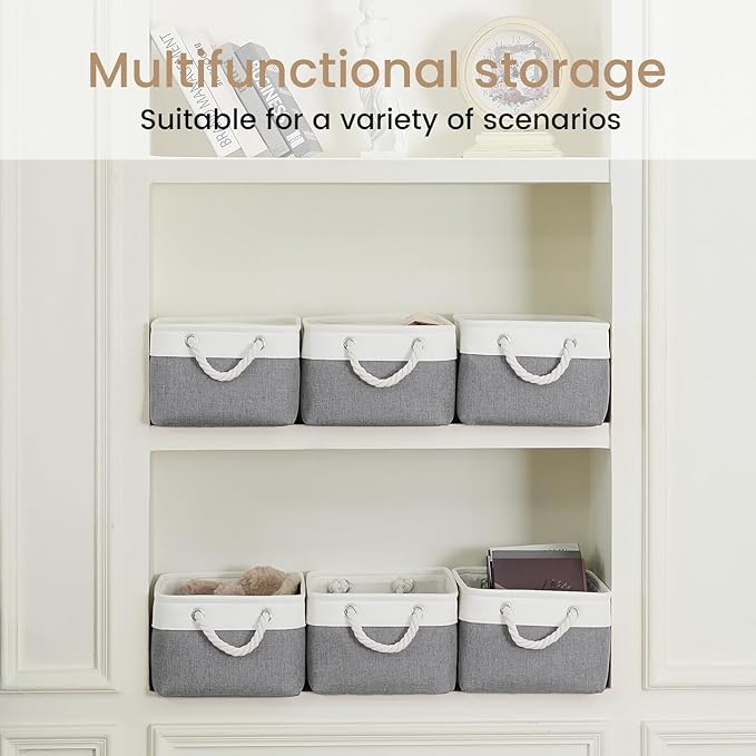 Storage Baskets for Shelves 13.8x9.8x6.7 Inch, Foldable Fabric Storage Bins with Handles, Small Storage Baskets for Organizin