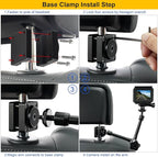 Car Headrest Camera Mount for GoPro/Insta 360/DJI OSMO/AKASO/Video/DSLR, 1.57 inch Diameter Base 10 inch Length Magic Arm, Aluminum Alloy Adjustable Camera Holder, Black
