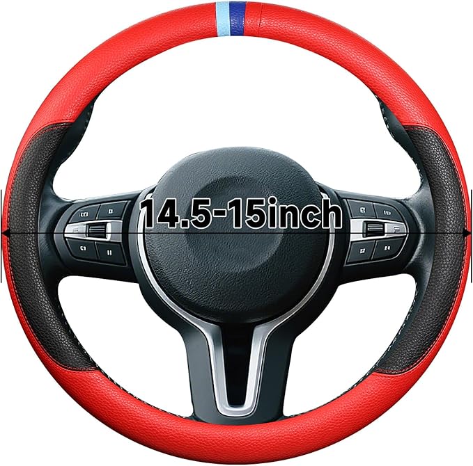 Cxtiy Steering Wheel Cover for BMW X1 X2 X3 X4 X5 X6 330i 530i 740i iX1 iX3 i4 i5 M3 M5 (Red, Standardized(14.5'-15'))