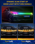 Exterior Car LED Hood Light Strip,RGB Multicolor Dynamic Scan Start Up Hoodbeam Kit with App & Remote Control, 12V Updated Waterproof Hood Glow Lights for Cars, Trucks,SUV(79 Inch)
