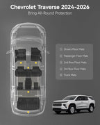 3W Floor Mats & Cargo Liner for Chevrolet Chevy Traverse 2024-2026 (Only 7 Seats) & GMC Acadia 2024-2026 (Only 7 Seats) & Buick Enclave 2025-2026, All Weather TPE Custom Fit Floor Liners