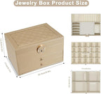 GUOER Jewelry Box for Women Girl Wife 3 Layers Large PU Leather Jewelry Organizer Storage Case with Two drawers Display for E