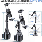 Miracase [2025 Latest Upgraded Cup Holder Tablet Mount for Car, [High-Rise Clamp Arm] Adjustable Long Neck Car Tablet Holder Compatible with iPad, Pro, Air, Mini & All 6.1-12.9" Tabs