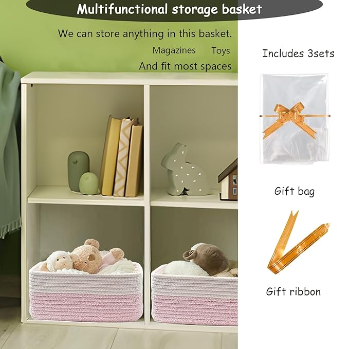 COMFY-HOMI 11.5"x7.5"x4.7" Storage Baskets for Organizing | Cotton Rope Woven Basket | Toy Storage Bin Box | Basket for Shelv