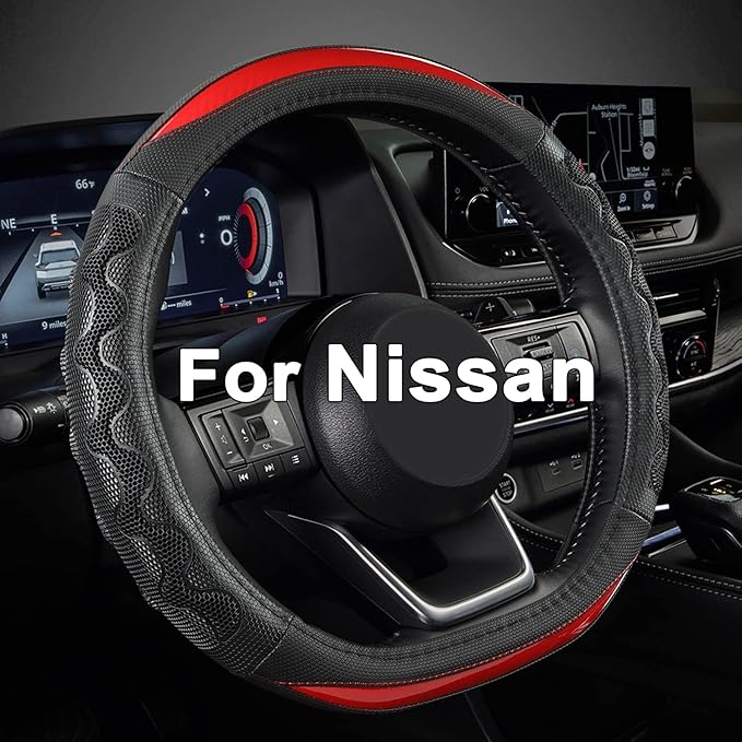 GIANT PANDA Steering Wheel Cover for Nissan Altima Rogue - Car Steering Wheel Cover for Nissan D Shape(Red-D-Shaped)