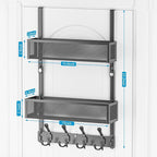 Over The Door Hooks Organizer, Door Hanger Towel Rack with 2 Baskets, Adjustable Over The Door Coat Rack, Back of Door Storag