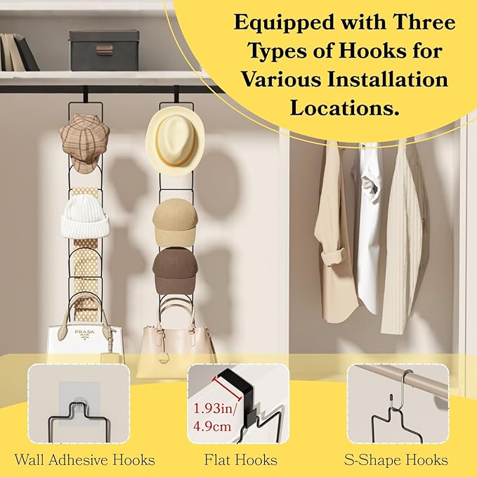 10Pack Over The Door Hat Organizer for baseball caps | Multi-Functional Baseball Hat Rack for Closet | Wall Mounted Hat s tor