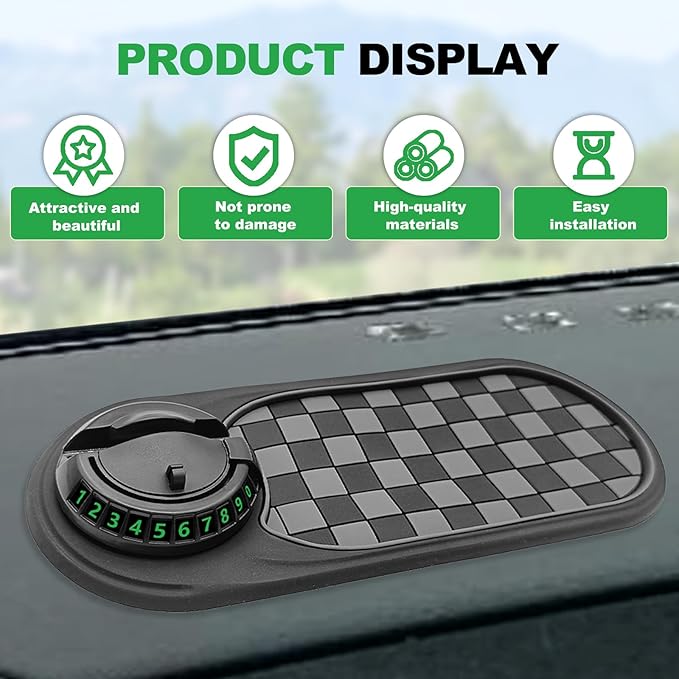 New Multifunctional Anti-Slip Rubber Pad, 4-in-1 Car Universal Dashboard Pad, 360° Rotatable Car Non-Slip Phone Pad w/Tempora