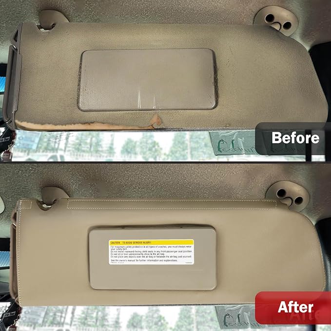 KBH Car Sun Visor Cover for Chevy Tahoe Suburban & GMC Yukon 1995 1996 1997 1998 1999, Left and Right Side Sunvisor Covering, Vinyl Leather Trim, Anti-Scratch, Tan