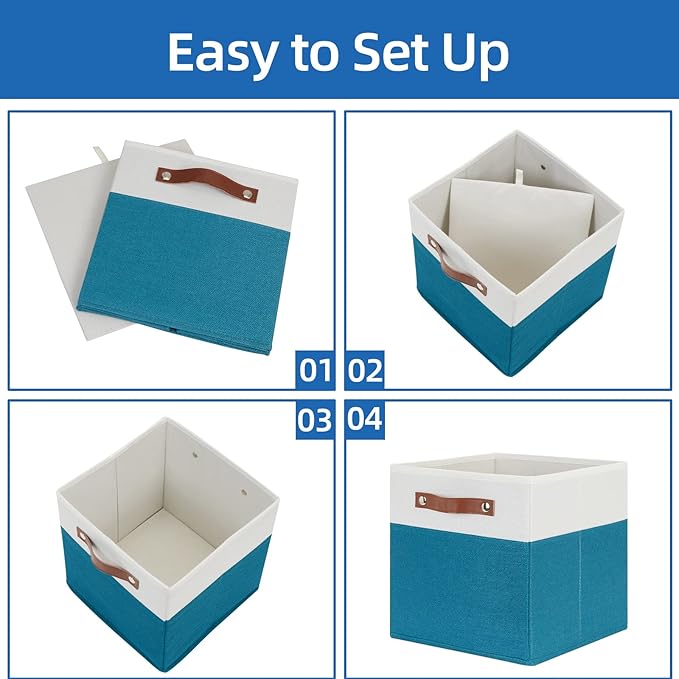 Temary Storage Cube Bins 11 Cube Storage Bins Storage Baskets for Closet, Shelves 4 Pack Fabric Organizer Bins with Leather H