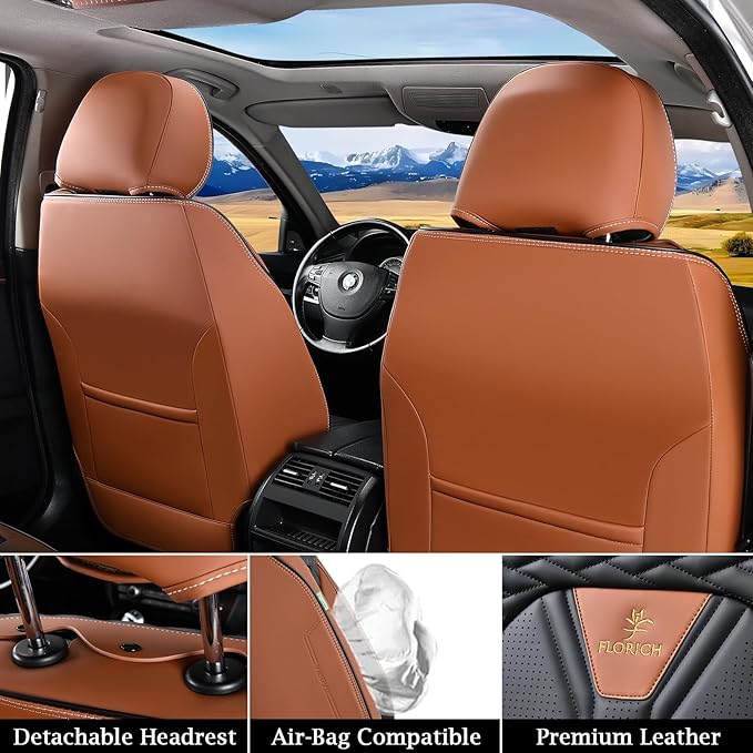 FLORICH Seat Covers for Cars, Waterproof Seat Covers, Leather Car Seat Covers 2 Pack, Universal Seat Cushion Protector for Mo