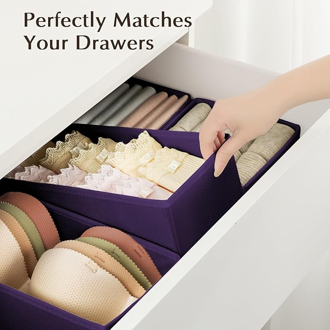 DIMJ Drawer Organizers Clothes, Set of 8 Dresser Organizer Bins, Fabric Closet Organizers and Storage, Shallow Drawer Divider