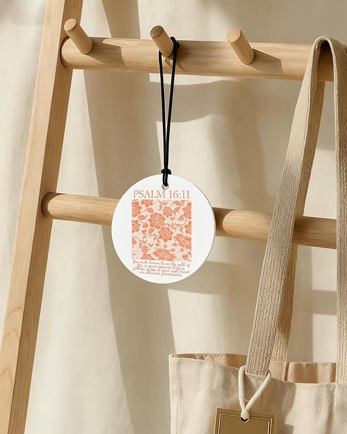 Orange Christian Round Car Air Freshener 4 Pcs, Girly Orange Bow Floral Religious Hanging Air Freshener for Cars Closet Drawe