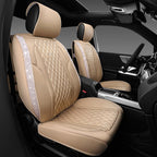 CAR PASS Beige Leather Bling Car Seat Covers Full Set, Luxury Microfiber Nappa PU Cushioned, Waterproof Anti-Slip Universal F