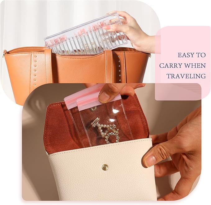 HOMEHIVE Acrylic Jewelry Box Organizer, Clear Jewelry Organizer Holder with 20 Portable Anti Tarnish Jewelry bags, Travel Jew