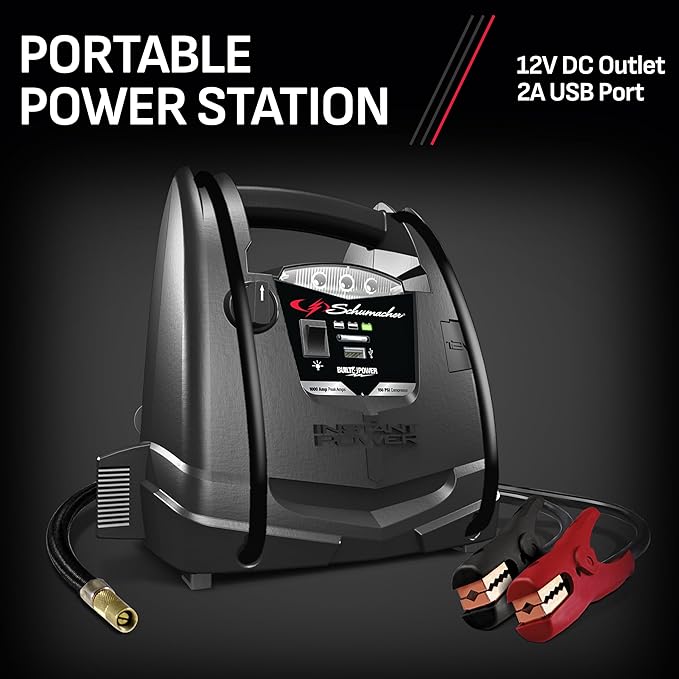 Schumacher SJ1330 1000 Peak Amp Jump Starter and Air Compressor with 12V USB Portable Power Ports