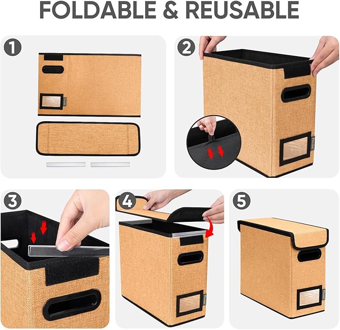 BALEINE File Organizer Box with Lid, Collapsible File Folder Organizer with Plastic Slide, Hanging File Folder Box for Office