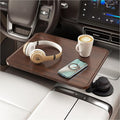 Car Desk for Laptop, Cup Holder Table with 360° Rotation - Wooden Car Laptop Mount, Car Table & Car Food Tray Compatible with Tesla Model Y/3/S & Most Vehicles