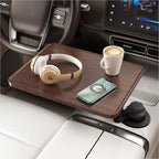Car Desk for Laptop, Cup Holder Table with 360° Rotation - Wooden Car Laptop Mount, Car Table & Car Food Tray Compatible with Tesla Model Y/3/S & Most Vehicles