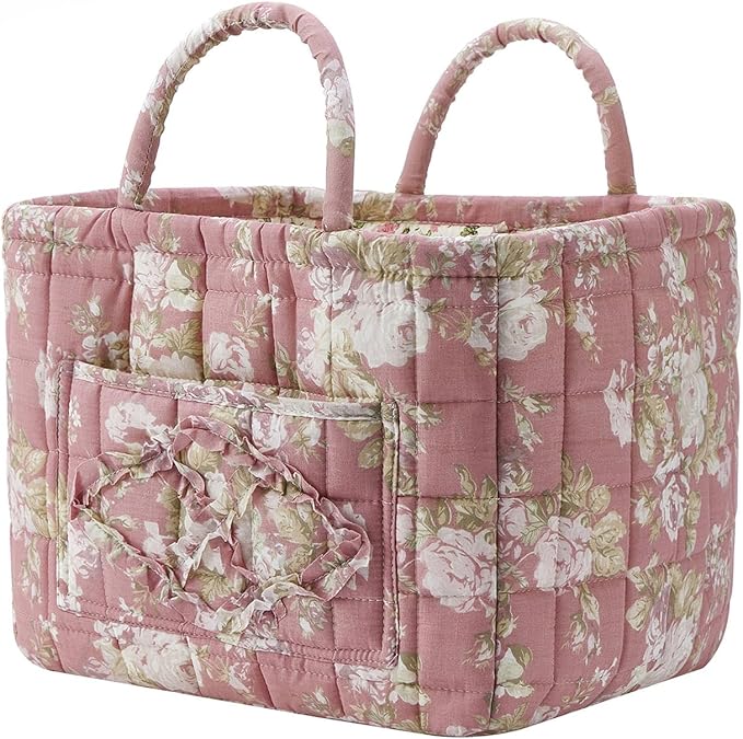 Boho Fabric Storage Basket, Large Capacity Laundry Basket, 12.2'' x 10.23'' x 10.23'' Collapsible Laundry Hamper with Easy Ca