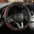 Microfiber Leather Steering Wheel Cover, Breathable, Anti Slip, Universal 15 inch, Black with Burgundy