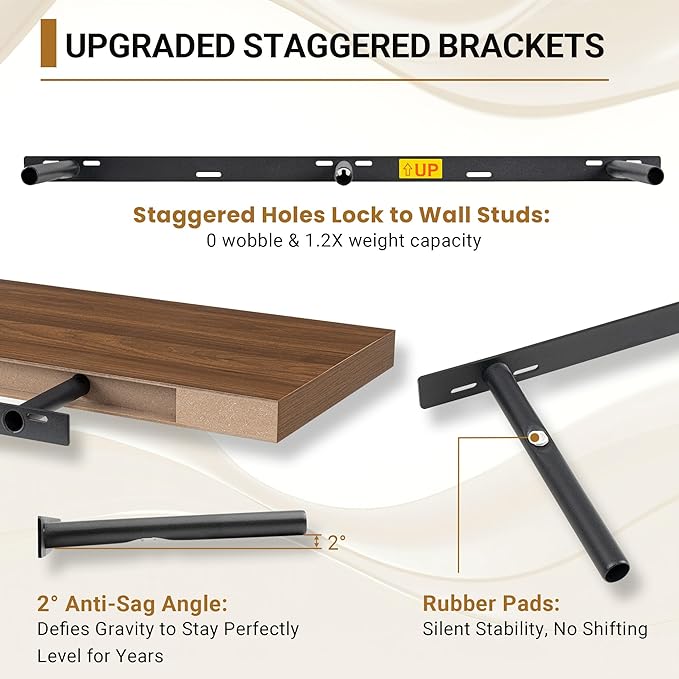Vivelove Rustic Floating Shelves for Wall 12 Inch Deep, 55" X 12" X 1.5" Floating Shelf, 2 Inch Thick Shelf for Living Room B