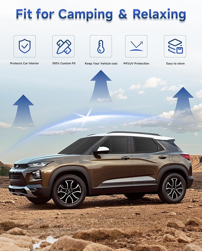 6PCS Window Shades for Chevrole Trailblazer(2021-2025) Accessories – Full Coverage Sun Shade for Side Windows, Rear Triangular & Windshield – UV Protection & Privacy for Camping, Napping, Relaxing
