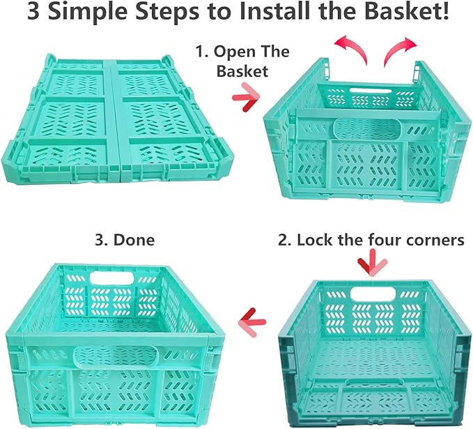 20L Folding Crates, 4Pack Plastic Storage Bins Organizer for Home and Office,Plastic Folding baskets,Collapsible Crates for C
