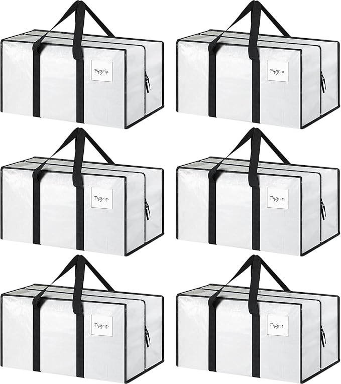 6 Pack Extra Heavy Duty Large Moving Bags with Strong Zipper & Comfortable Handles, Sturdy & Durable Clothes Storage Bags Tot