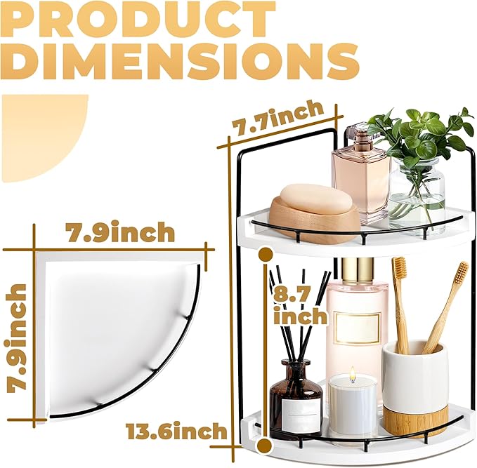 2 Tier Bathroom Counter Organizer, Bathroom Counter Tray and Vanity Organizer, Wood Corner Countertop for Kitchen, Dresser (W