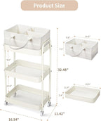 Fortella Baby Diaper Caddy, 3 Tier Rolling Storage Cart for Baby Essentials, Diaper Cart with Detachable Dividers, Storage Or