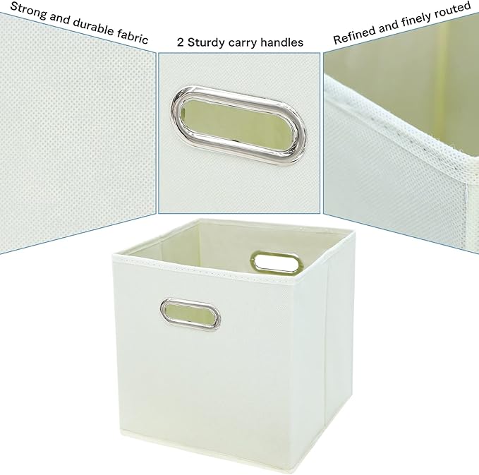 Black Fabric Cubby Storage Bins,13x13x13 Inches ,Cube Organizer Bin Foldable Storage Boxes with Dual Handles Fabric Organizer
