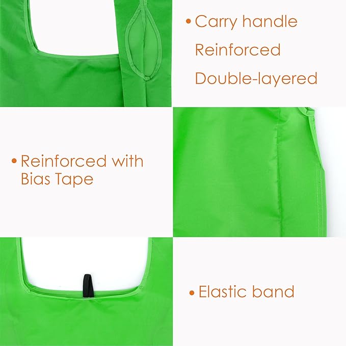 BeeGreen Christmas Green Reusable Grocery Bags Dark Green Reusable Kitchen Bags Bulk Foldable-Machine Washable with Zipper Storage Pouch 50 Packs
