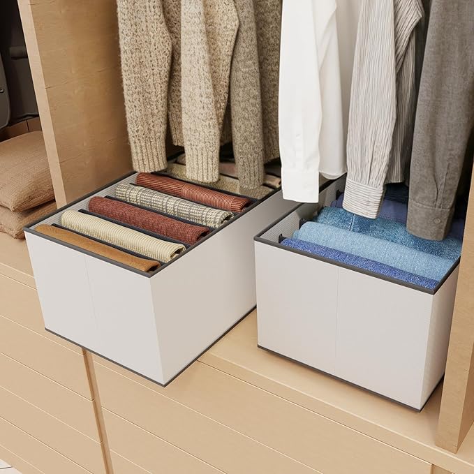 EASEVE 6 Pack Wardrobe Closet Organizer and Storage for Clothes - 7 Grids Foldable Drawer Dividers Organizers for Jeans | Pan