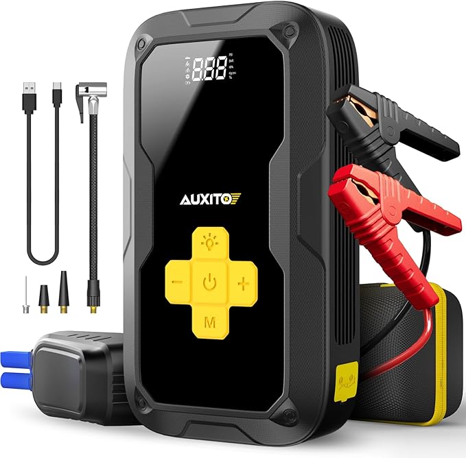 Jump Starter with Air Compressor, AUXITO 6000A Portable Car Jumper, 150PSI Digital Tire Inflator, 12V Jump Box for All