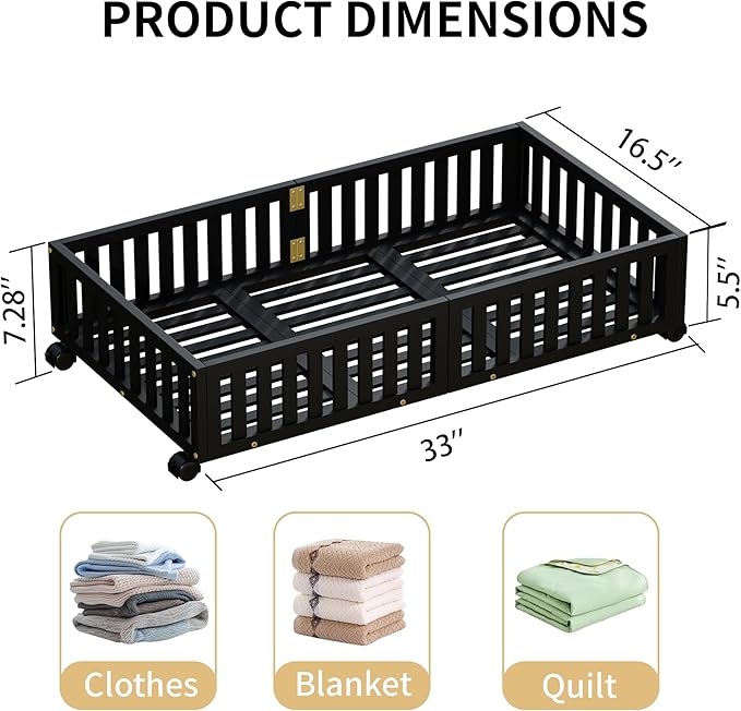 Bamboo Under Bed Storage with Wheels,Rolling Underbed Shoe Organizer Box for Shoes,Blankets,Toys,Clothes Container Space-Savi