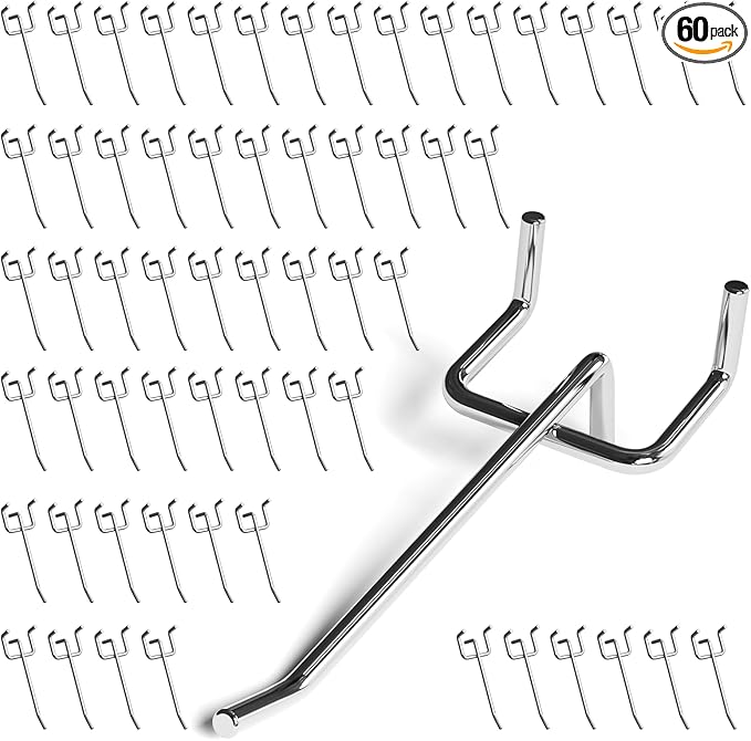 JEAWIWI 60 Pack 4 Inch Metal Pegboard Hooks, Fit 1/4 in and 1/8 in Peg Board Organizer Accessories, for Hanging Storage, Gara