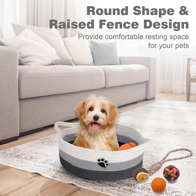 Optish Dog Toy Easter Basket, Toy Box and Bin for Dog Cat Storage, 13.5" X 11" X 5" Small Woven Rope Basket for Baby Storage,
