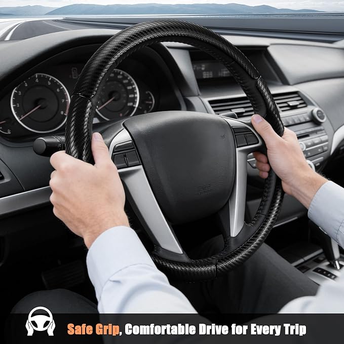 Aimato Customized Steering Wheel Cover for Honda Accord 2008-2012/Pilot 2009-2015/Odyssey 2011-2017,Thin,Anti-Slip,Scratch-Resistant Exclusive Car Accessory for Honda,Matte Black