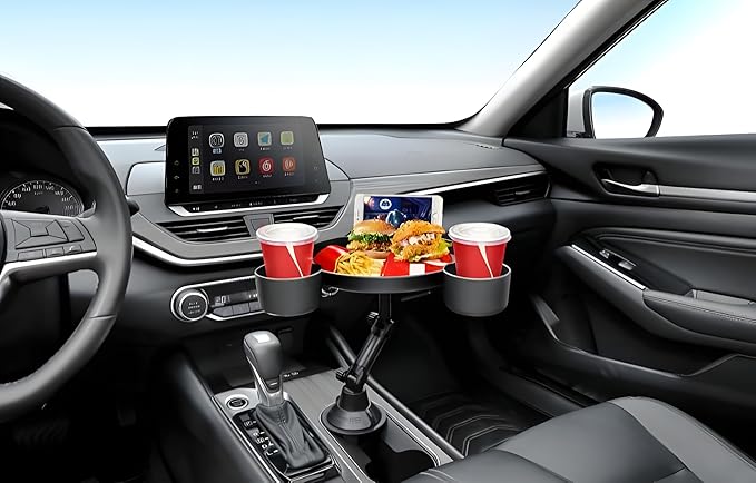 Cup Holder Expander for Car, Degrees Rotate Adjustable Surface Car Tray Table and Drink Holders with Coaster, Apply to All Au