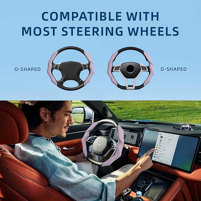 Suede Steering Wheel Cover with Anti-Slip Lining and Segmented Design 2pcs Universal Steering Wheel Protector for Men and Wom