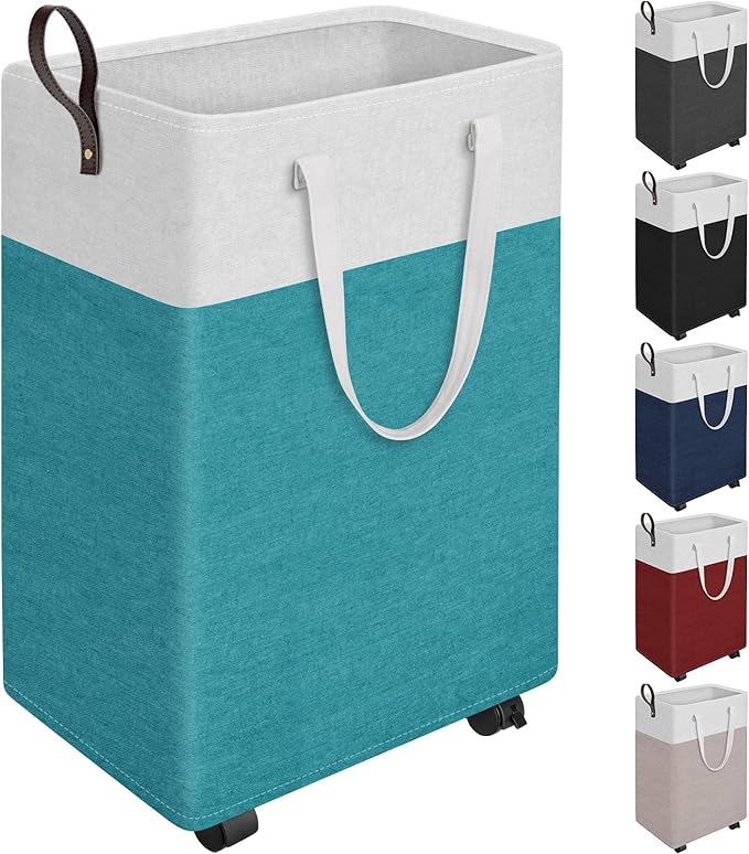 HomeHacks 90L Large Rolling Laundry Basket, Laundry Hamper with 4 Smooth Wheels, Collapsible Waterproof Clothes Basket, Frees