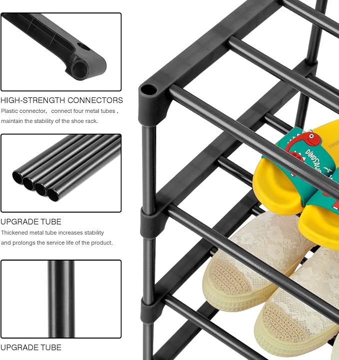 HITHIM 4-Tier Small Shoe Racks, Narrow Shoe Rack for 6-8 Pairs Shoe Storage,Kids Shoe Racks for Small Place,Lightweight Stack