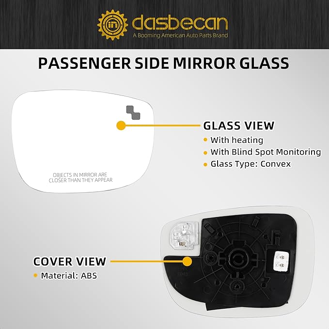 Dasbecan Right Passenger Side Mirror Glass Compatible with Mazda CX-5 2017-2023 CX-9 2016-2023 with Heated Blind Spot Detection Convex Glass with Backing Plate Replaces TK71691G1 TK71-69-G1