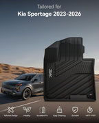 3W Floor Mats Fit Kia Sportage (Not Fit Hybrid or PHEV) 2023-2024 2025 2026 TPE All Weather Custom Fit Floor Liner for Kia Sportage 1st and 2nd Row Full Set Car Mats, Black