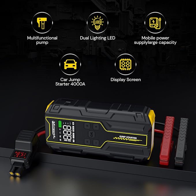 Car Jump Starter with Air Compressor, VoltSurge 6000A Peak 12V Battery Jumper Starter Portable Booster Pack, 150PSI Safe
