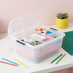 IRIS USA Clip Box with Removable Tray and Latching Lids, 18 Quart Craft Storage Bins, Art & Writing Supply Containers for Hom
