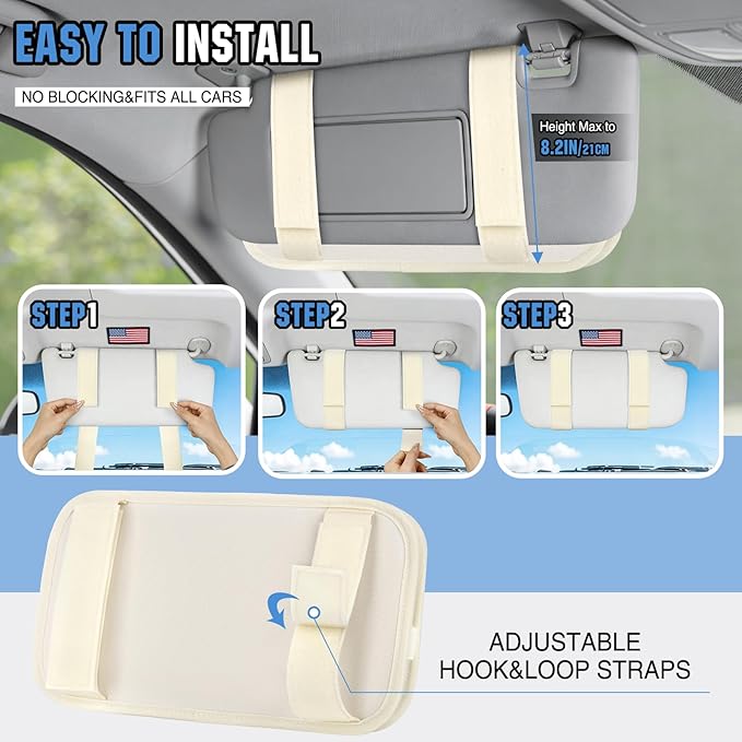 HUANLANG Car Sun Visor Organizer, Tactical Car Accessories with Zipper Storage Pouch, Glasses Clip Card Sleeve Pocket, Multi-Pocket Visor Organizer Fits Most Cars, SUVs, Trucks